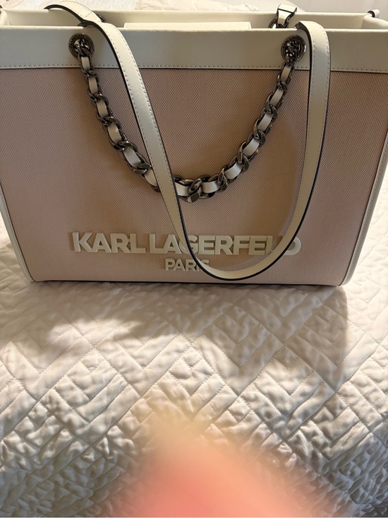 Karl Lagerfeld Handbags - Karl Lagerfeld Light Beige and White Chain-Handle Tote with dust bag